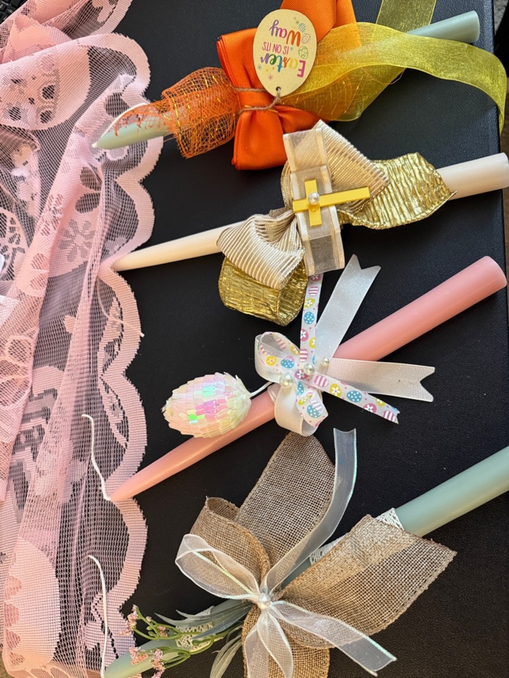 Easter candles Palm Sunday for all ages in Pink, Gold, Orange and Cream.